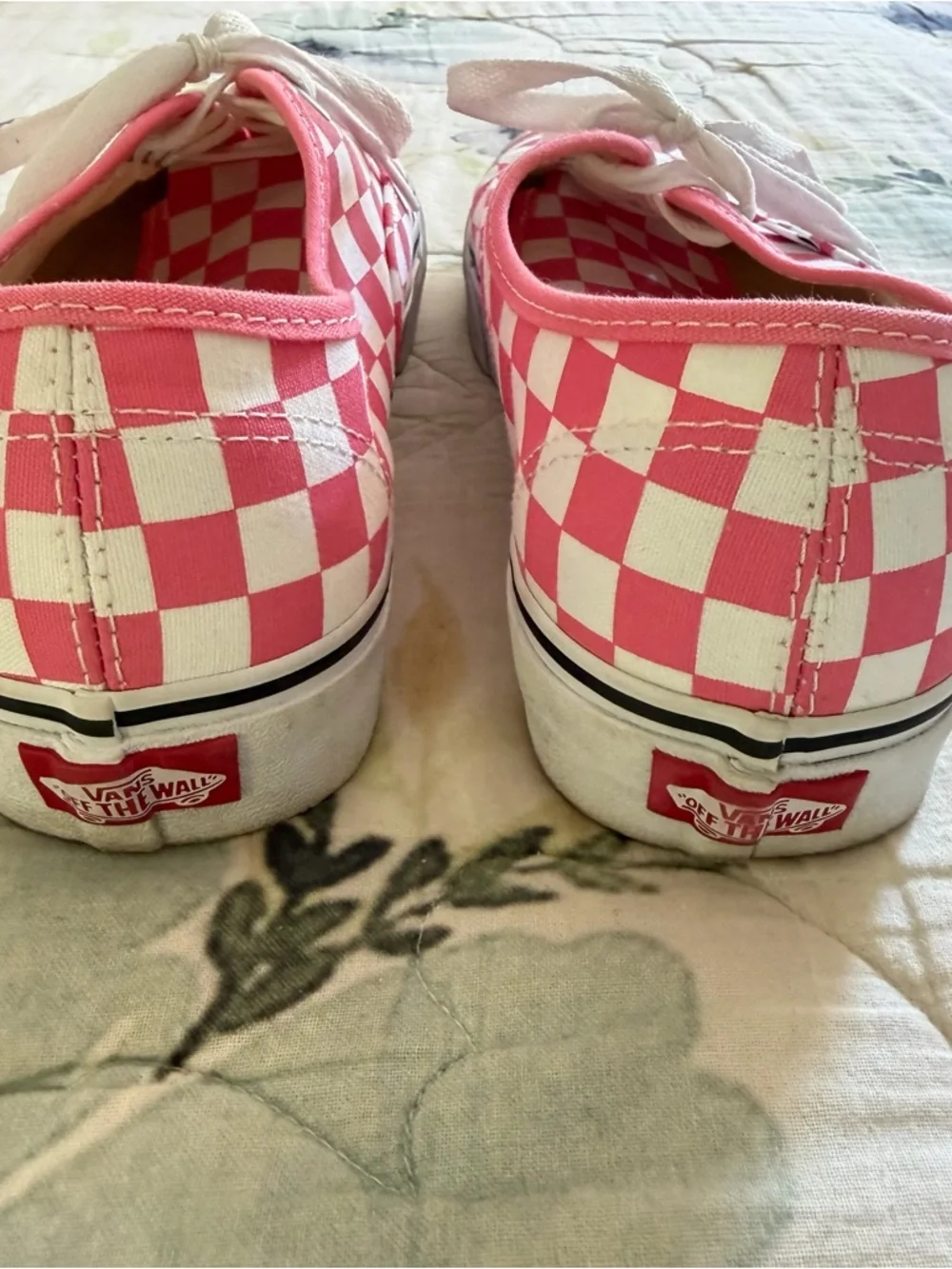 Lace Up Pink & White Checkered Vans - Picture 4 of 7